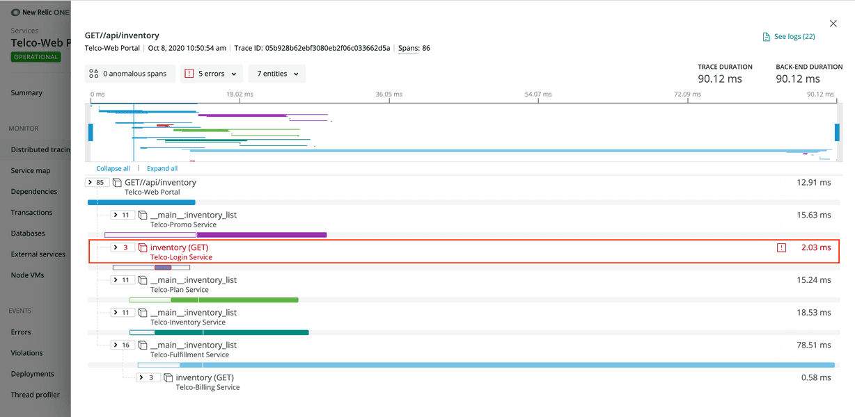 Web portal trace data